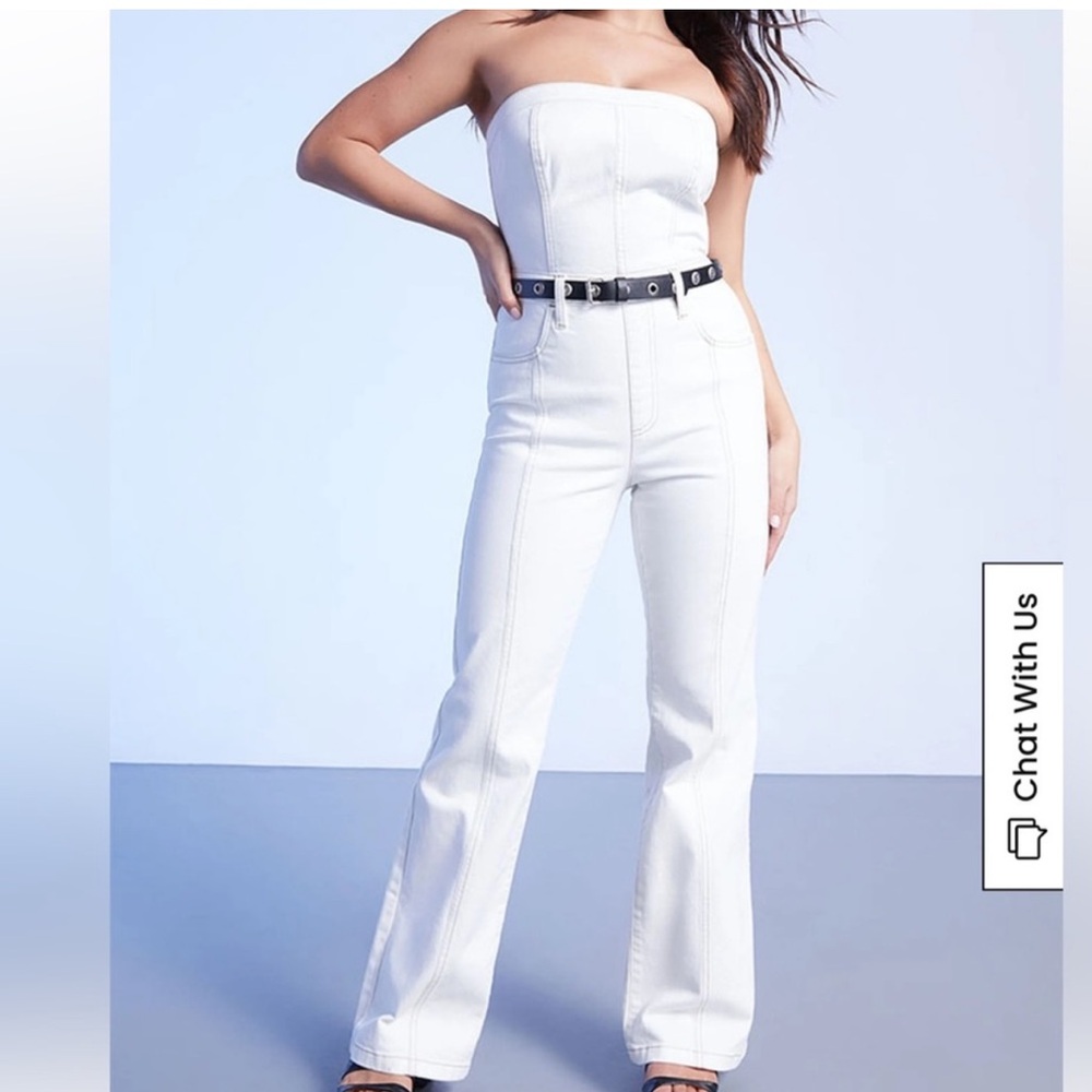 PAC Sun White Denim Strapless Jumpsuit - Picture 1 of 11